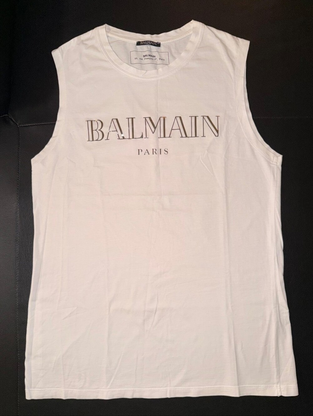 Authenic White Balmain Paris Tank Top w/ Silver Logo Print